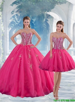 2015 Detachable and Elegant Sweetheart Hot Pink Sequins and Appliques Prom Dresses