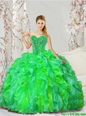 2015 Detachable and Pretty Beading and Ruffles Dresses for Quince in Multi Color