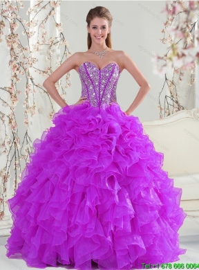 2015 Detachable and Pretty Beading and Ruffles Fuchsia Sweet 16 Dresses