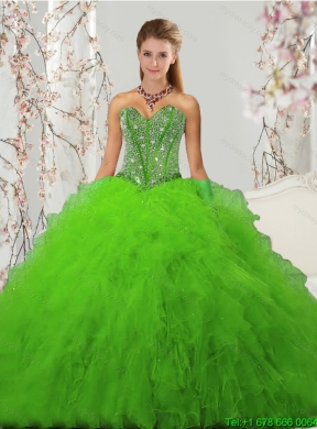 2015 Detachable and Unique Beading and Ruffles Spring Green Sweet 15 Dresses