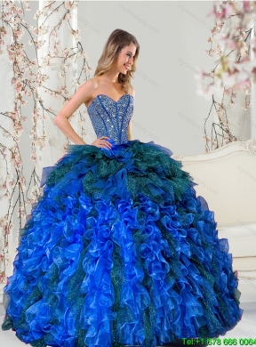 2015 Detachable Beading and Ruffles Quinceanera Dress Skirts in Royal Blue and Teal