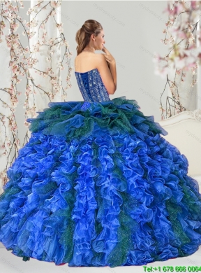 2015 Detachable Beading and Ruffles Quinceanera Dress Skirts in Royal Blue and Teal