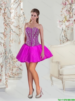 Detachable and Elegant Beading and Ruffles Fuchsia Quinceanera Dress for 2015