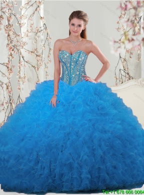 Detachable and Latest Aqua Blue Sweet 16 Dresses with Beading and Ruffles