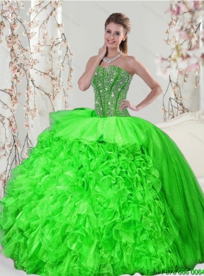 Detachable and Latest Beading and Ruffles Quince Dresses in Spring Green for 2015