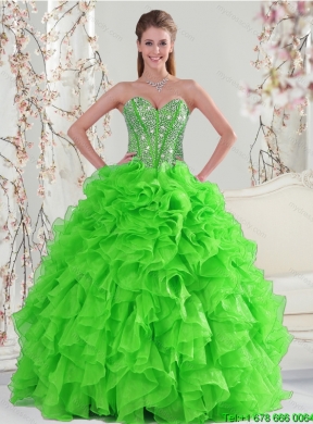 Detachable and Latest Beading and Ruffles Quince Dresses in Spring Green for 2015