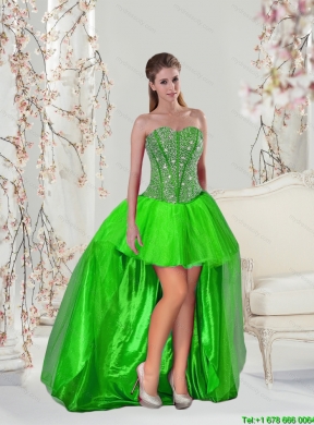 Detachable and Latest Beading and Ruffles Quince Dresses in Spring Green for 2015