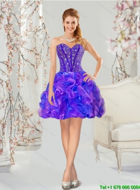 Detachable and Unique Beading and Ruffles Quince Dresses in Purple and Blue for 2015