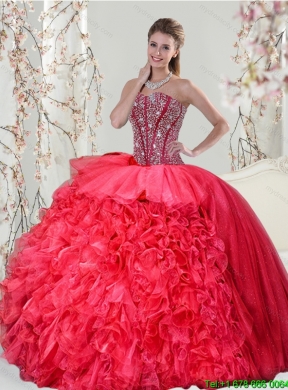 Detachable Beading and Ruffles Red Quinceanera Dress Skirts for 2015