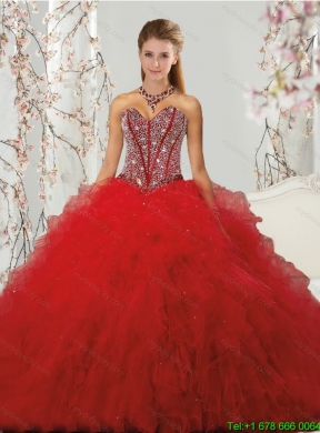 Most Popular Beading and Ruffles Red Quinceanera Dress Skirts