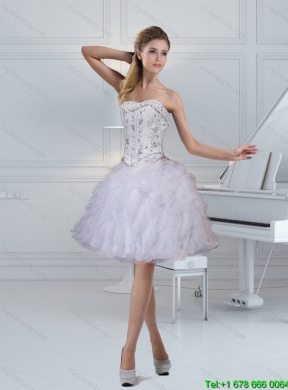 2015 Ball Gown Sweetheart White Prom Dresses with Ruffles and Beading