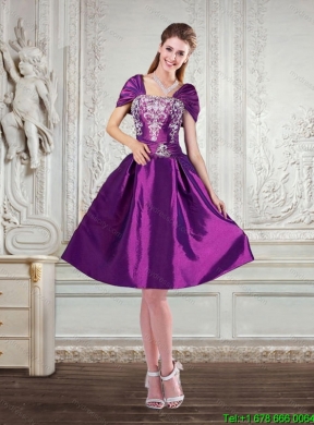 Dark Purple High Low Strapless Embroidery Prom Dresses for 2015 Spring