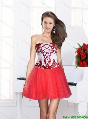 2015 Beautiful Coral Red Prom Dresses with Embroidery and Beading