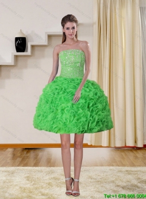 2015 Beautiful Spring Green High Low Prom Dresses with Beading