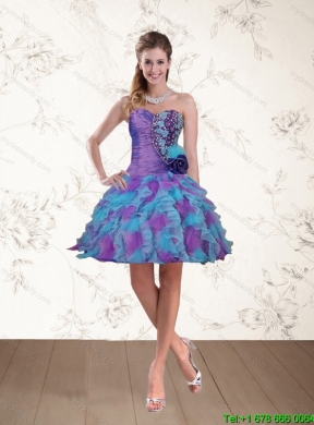 Cute Strapless Multi Color Prom Dress with Beading and Hand Made Flower