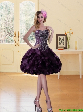 High Low Burgundy Prom Dress with Ruffled Layers and Beading