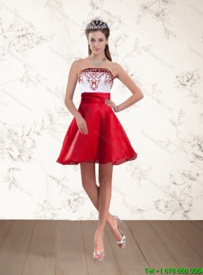 Pretty White And Wine Red High Low Strapless Prom Dresses with Embroidery