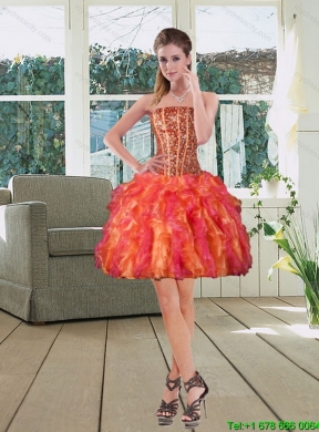 High Low Multi Color Strapless Prom Dresses with Beading and Ruffles