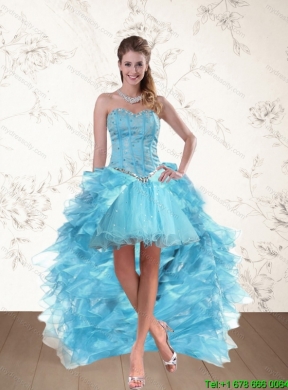 2015 Baby Blue Sweetheart Multi Color Prom Dresses with Ruffles and Beading