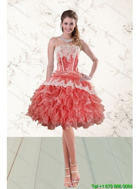 2015 Perfect High Low Ruffles Strapless Prom Dresses in Watermelon