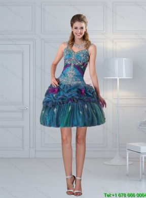 2015 Pretty Straps Multi Color Prom Gown with Embroidery and Hand Made Flower