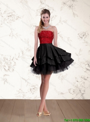 Cheap High Low Strapless  Prom Dresses in Red and Black