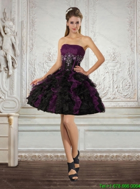 High Low Multi Color Strapless Prom Dresses with Ruffles and Embroidery