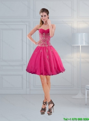 High Low Sweetheart Hot Pink 2015 Prom Dress with Embroidery and Beading