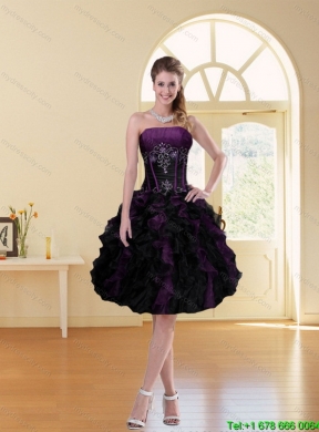 Pretty Multi Color High Low Strapless Beading Ruffled Short Prom Dresses for 2015