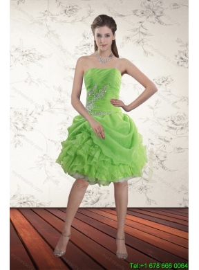 Spring Green High Low Prom Dresses with Ruffles and Beading