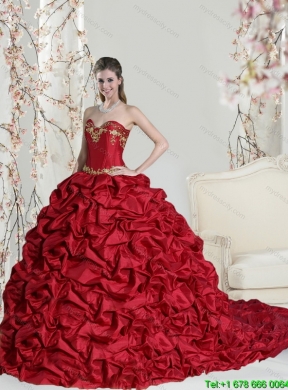 Luxurious Sweetheart 2015 Red Quinceanera Dress with Embroidery and Pick Ups