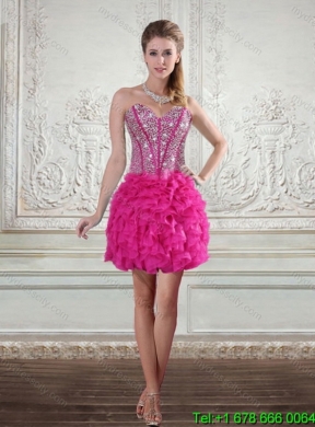 2015 Sweetheart Hot Pink Sweet 16 Dresses with Beading and Ruffles