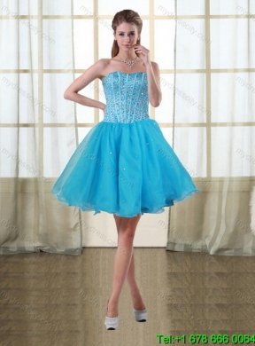 2015 Gorgeous Detachable Baby Blue Strapless Quinceanera Dress with Beading