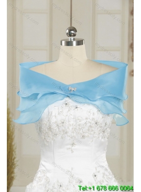 2015 Gorgeous Detachable Baby Blue Strapless Quinceanera Dress with Beading