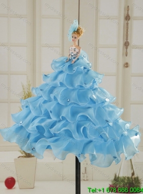 2015 Gorgeous Detachable Baby Blue Strapless Quinceanera Dress with Beading