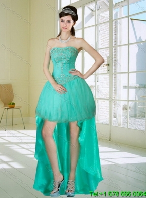 2015 Appliques and Beading Strapless Sweet 15 Dress in Apple Green