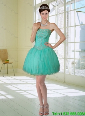 2015 Appliques and Beading Strapless Sweet 15 Dress in Apple Green