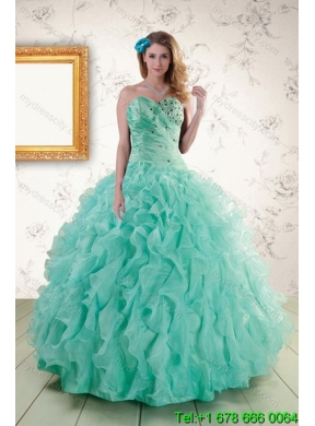 2015 New Style Apple Green Quinceanera Dresses with Beading and Ruffles