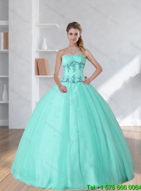 2015 Perfect Apple Green Quince Dress with Appliques and Beading