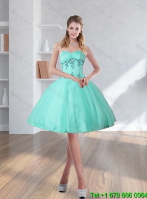 2015 Perfect Apple Green Quince Dress with Appliques and Beading