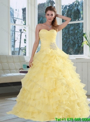 Beaded and Ruffled Best Sweetheart Quinceanera Dress in Yellow