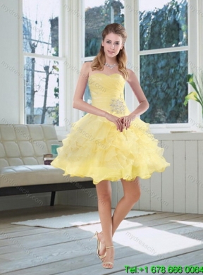 Beaded and Ruffled Best Sweetheart Quinceanera Dress in Yellow