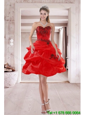 Beautiful Strapless Red Quinceanera Dresses with Appliques and Pick Ups for 2015