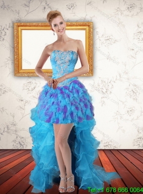 Multi Color Strapless Best Quinceanera Dress with Ruffles and Sash