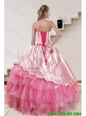 Pink Strapless 2015 Quinceanera Dresses with Embroidery and Ruffles