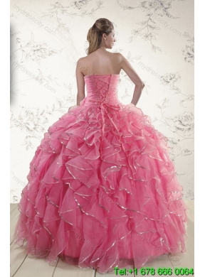 2015 Elegant Rose Pink Best Quince Dresses with Paillette and Ruffles