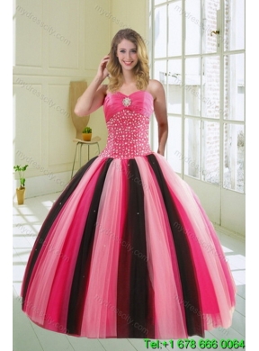 2015 Feminine Beading Best Quince Dresses in Multi Color