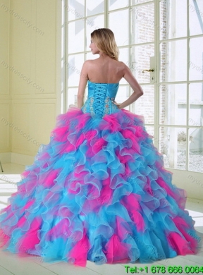 2015 New Style Multi Color Best Quinceanera Dress with Appliques and Ruffles