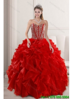 2015 New Style Red Best Quince Dresses with Beading and Ruffles