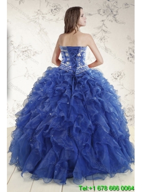 2015 New Style Royal Blue Best Quince Dresses with Beading and Ruffles